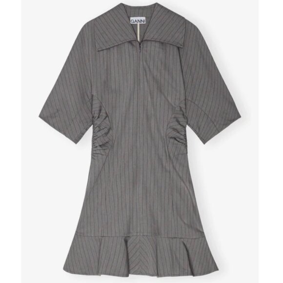 Ganni - Gray Striped Suiting Minidress - Picture 1 of 5